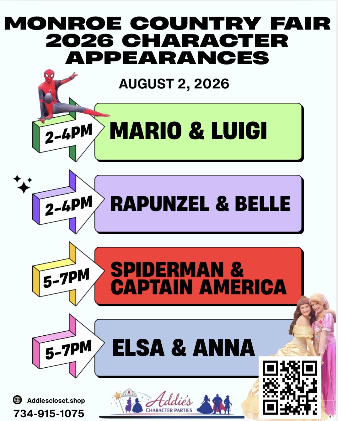 Addies Character Parties – Opening Day Character Visits